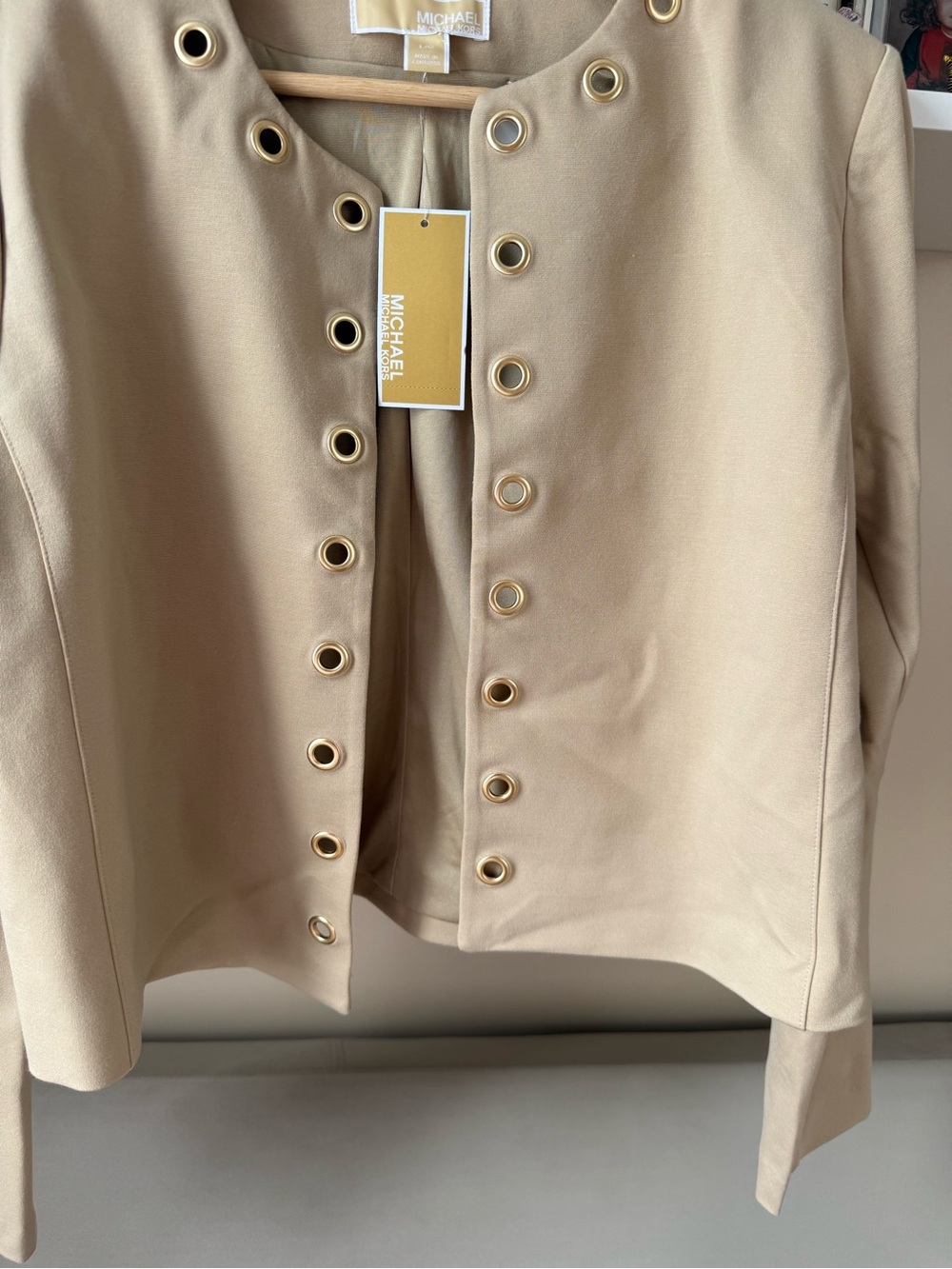Michael Kors Beige Cream Grommet-Trim Blazer